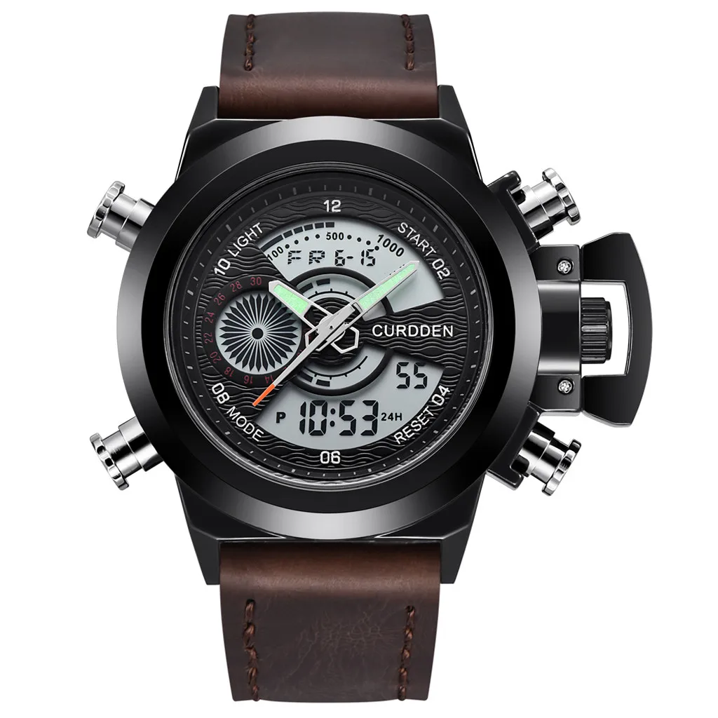 as photo CURDDEN Watch Men Relogio Masculino Dual Display Leather Strap Steel Sports Quartz Wristwatch Life Waterproof Horloge Heren 40 - Цвет: as photo