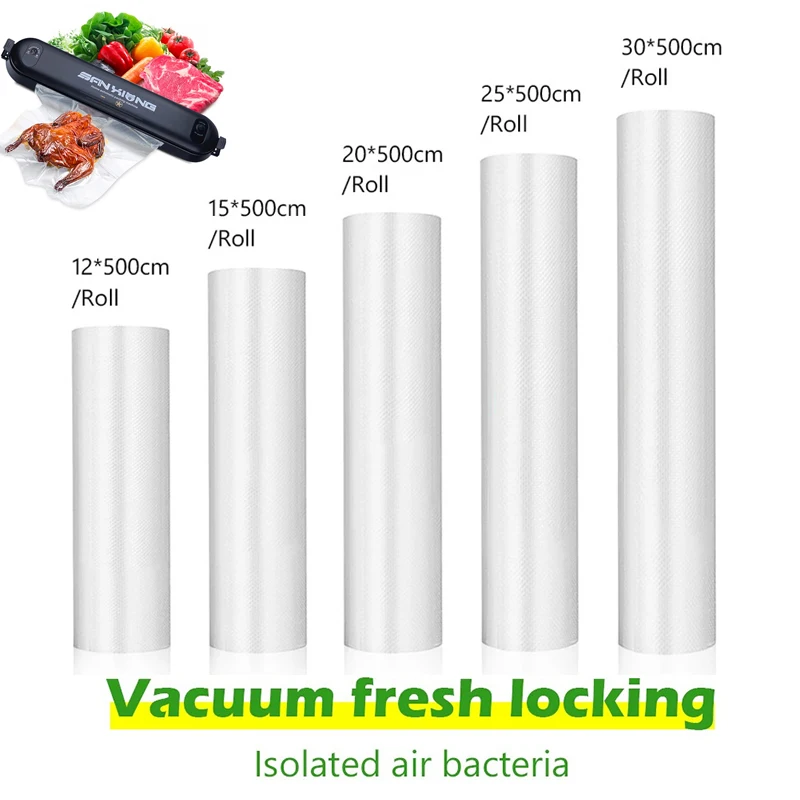 

12+15+20+25+30cm*500cm Thicker Kitchen Vacuum Sealing Bags Reusable Rolls Fresh-keeping Food Saver Refrigerator Storage Bag