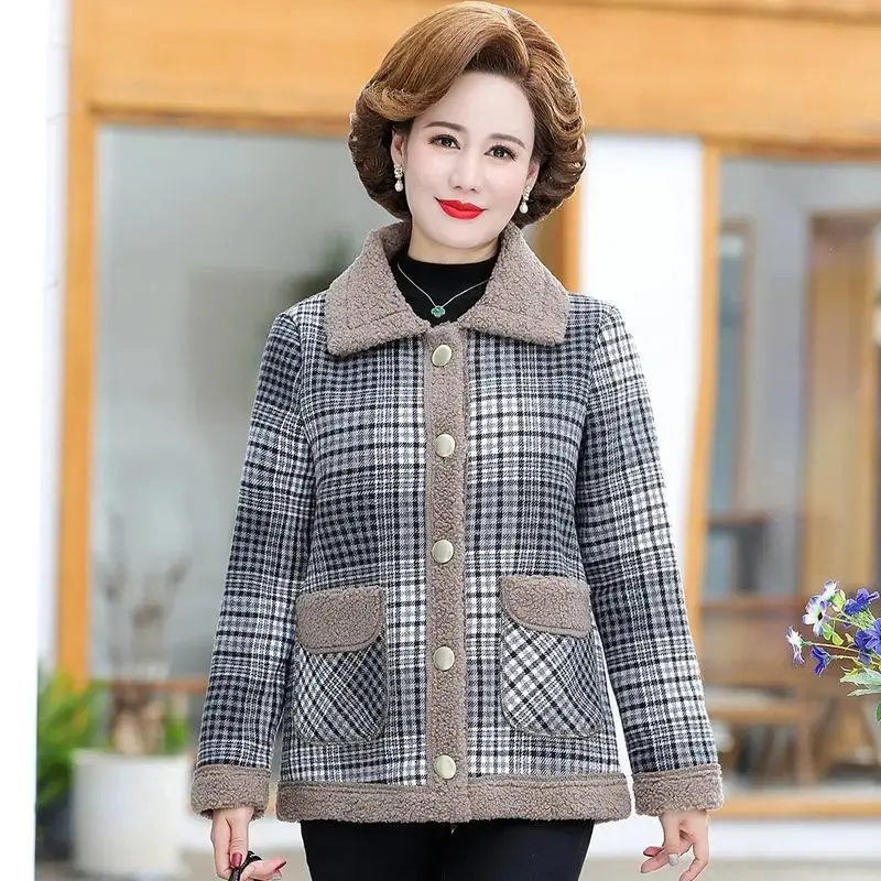 Women's Winter New Plus Velvet Thickening Loose Temperament Mother Sheep Lamb Jacket