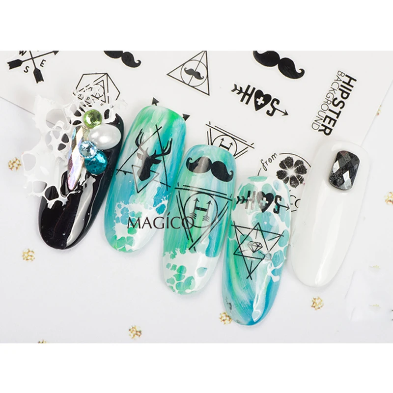 1 лист NailMAD хипстер стикеры 3D на ногти Nail Art олень наклейки для ногтей борода
