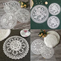 europe round lace white embroidery place table mat cloth new year pad cup navidad napkin doily coaster wedding christmas decor