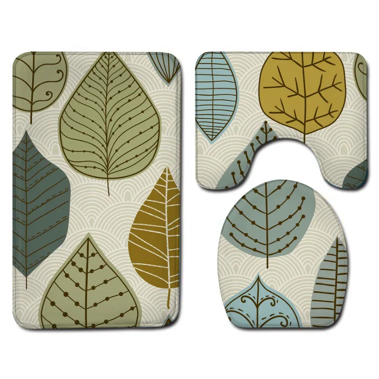 

Трехсекционный напольный коврик с принтом листьев, дверной коврик, коврик для ванной, водонепроницаемые коврики, чехол для сиденья унитаза,...