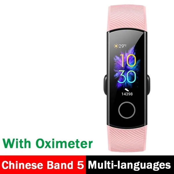 cn band 5 pink Умный Браслет huawei Honor Band 5, 4, 0,95 дюйма, трекер, умный OLED, для плавания, водонепроницаемый, Bluetooth, фитнес-трекер, сенсорный экран - Цвет: cn band 5 pink