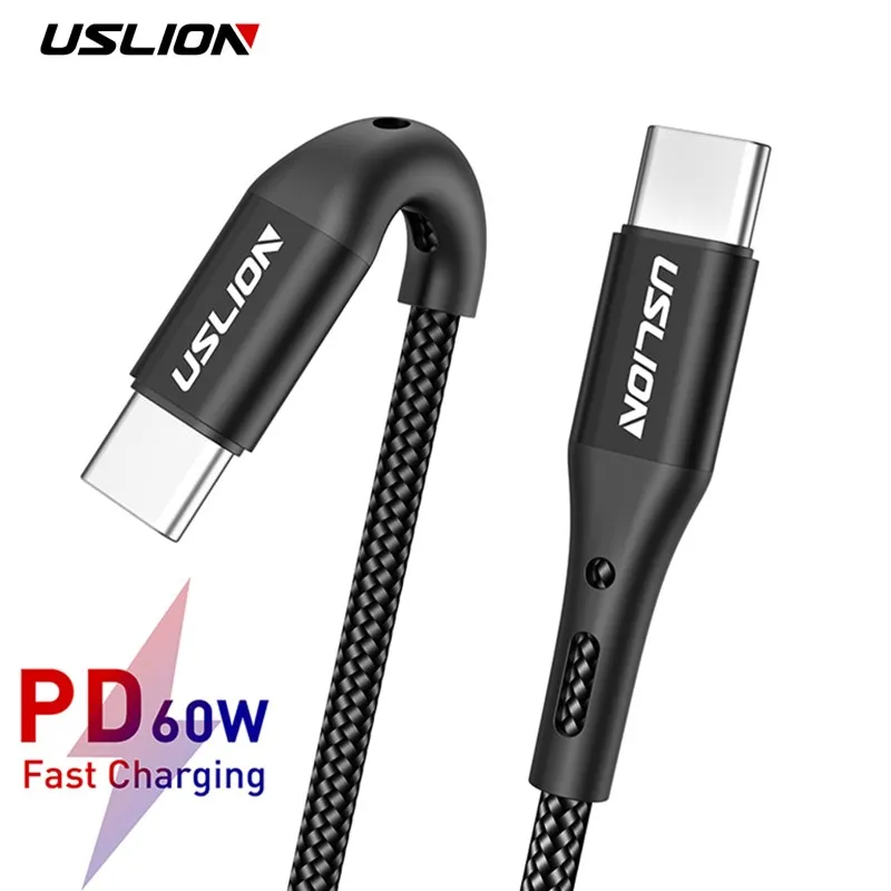 

USB-C to USB-C Data Cable PD 60W 3A Fast Charger Double Type C USB Cables Male to Male For Mobile Hard Disk Type-C Laptop