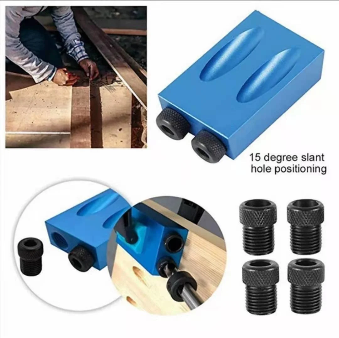 

Woodworking Oblique Hole Locator Drill Bits Pocket Hole Jig Kit 15 Degree Angle Drill Guide Set Hole DIY Carpentry Tool