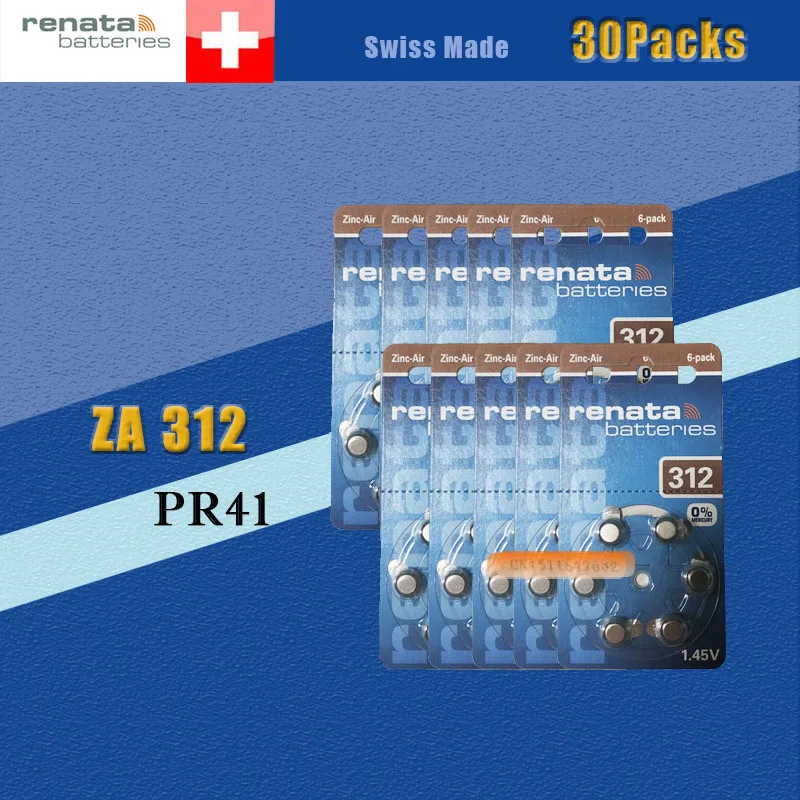 30 упаковок (180 батареек) XRenata Maratone плюс размер 312 P312 PR41 цинковый воздух 1 45 V слуховой