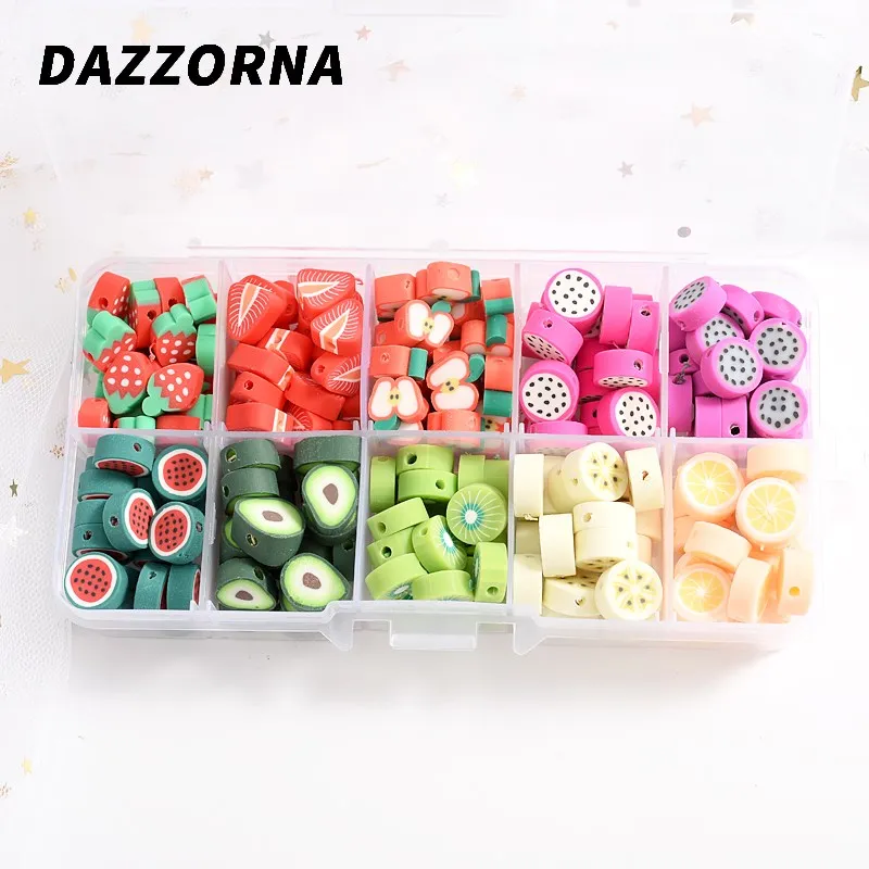

200Pcs Fruit Shape Design Clay Spacer Beads Charm Polymer Loose Beads For DIY Bracelet Necklace Crafts Accessories Mixed Boxed