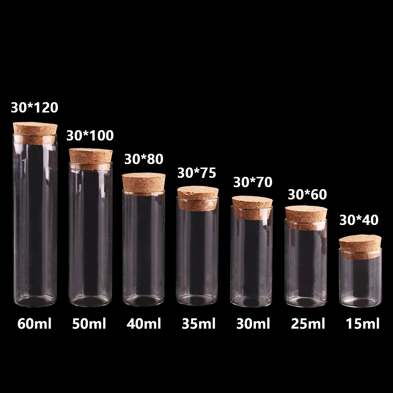 

15ml/25ml/30ml/35ml/40ml/50ml/60ml Small Test Tube with Cork Stopper Bottles Jars Vials DIY Craft 24pieces