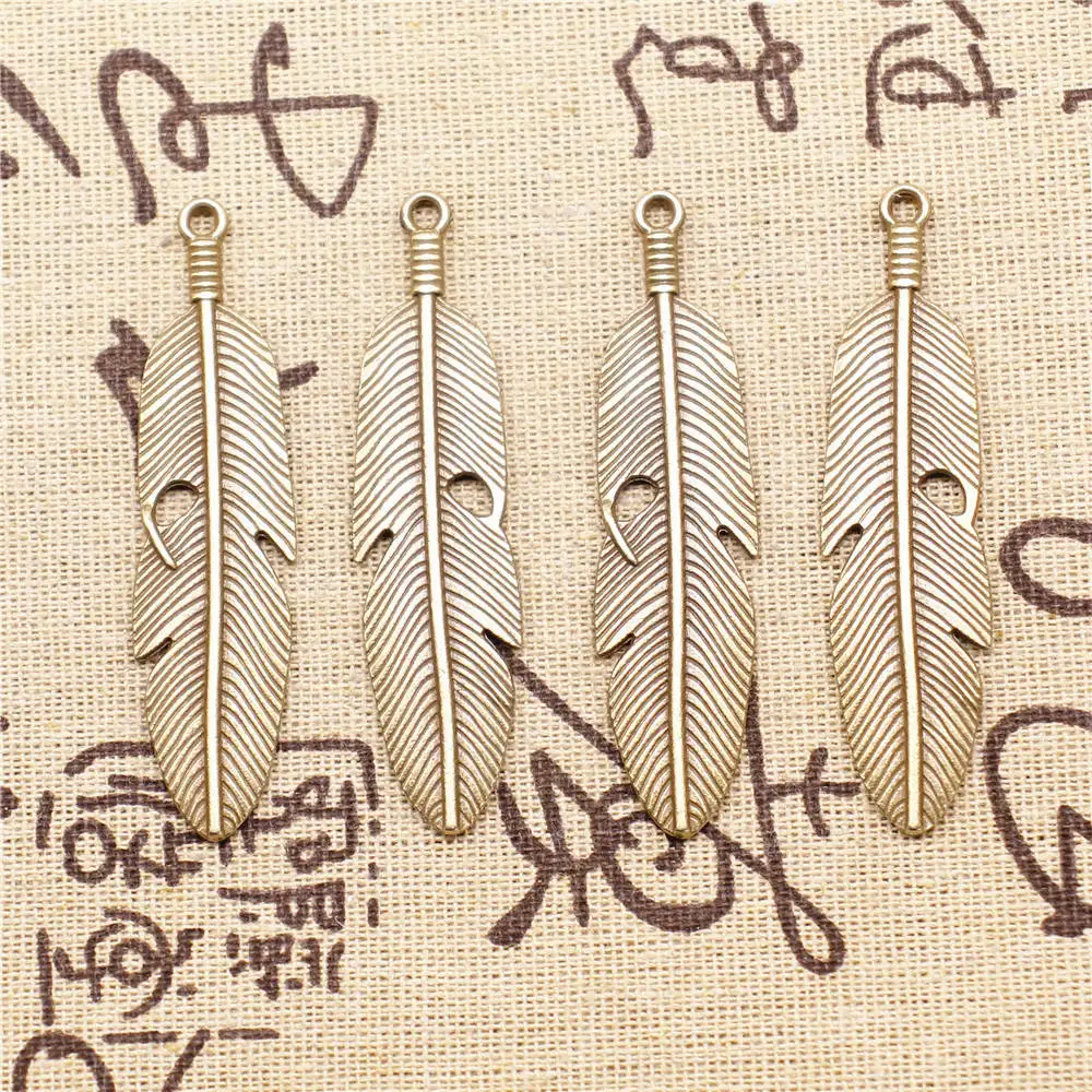 

Charm For Making Jewelry Pendants Antique Bronze Color Feather 59x16mm 2pcs