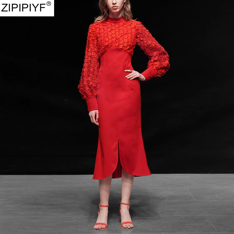 2020 Для женщин сезон: весна–лето фонарь Длинные рукава кружевное лоскутное