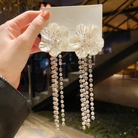 u magical fairy white oversize flower simulation pearl crystal dangle earring for women long tassel earring jewelry pendientes