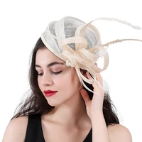 ladies formal dinner fascinator headwear hair clip women beige cocktail hats kentucky derby mesh wedding hair accessories