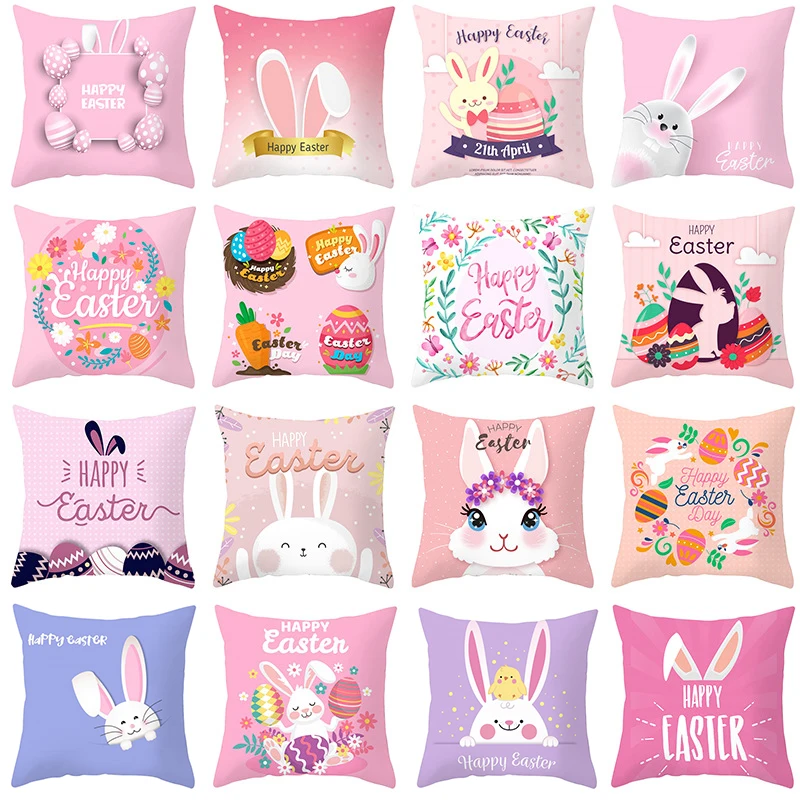 

45cm Bunny Easter Pillowcase Happy Easter Decor DIY Easter Wreath Pink Rabbit Easter Decor for Home Eggs Easter Gift