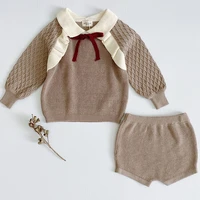 korean style baby clothes suit long sleeved knitted pullover sweaterpp shorts autumn winter infant baby girls clothing set