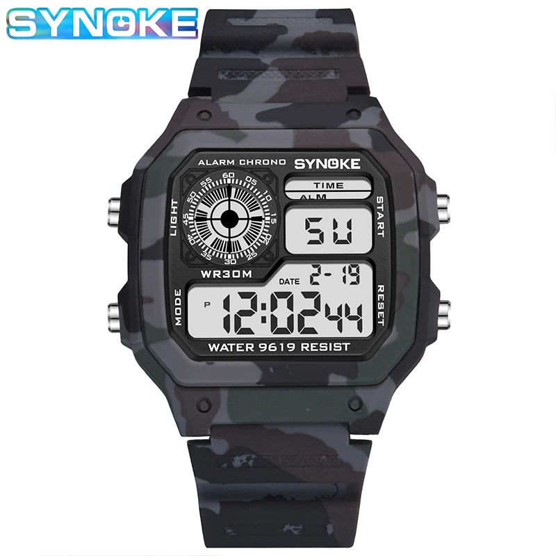 SYNOKE Sport Watch Men Waterproof Camouflage Military Watches For Men Square WristWatch Man Clock Male Relojes Hombre Digitales