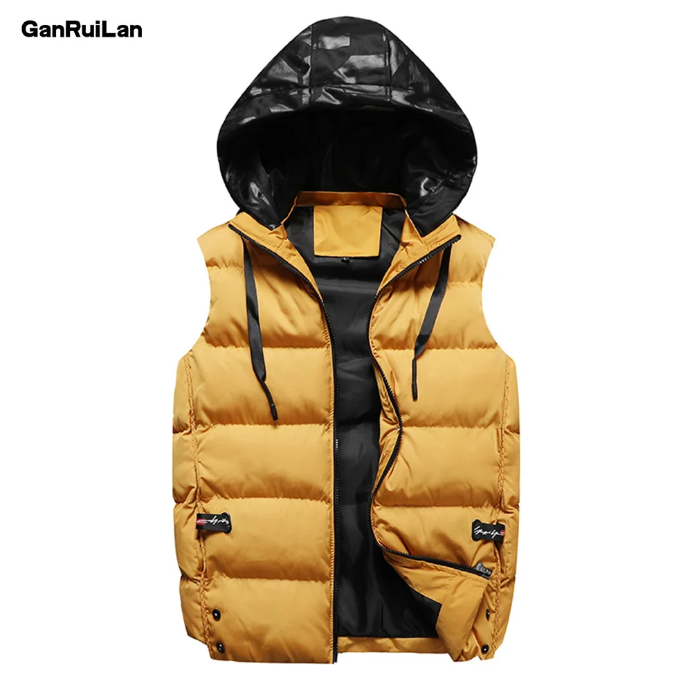 Yellow color Новая модная Повседневная зимняя куртка для мужчин пальто хлопковый жилет стеганый тонкий без рукавов Толстая парка пальто мужской жилет JK19090 - Цвет: Yellow color