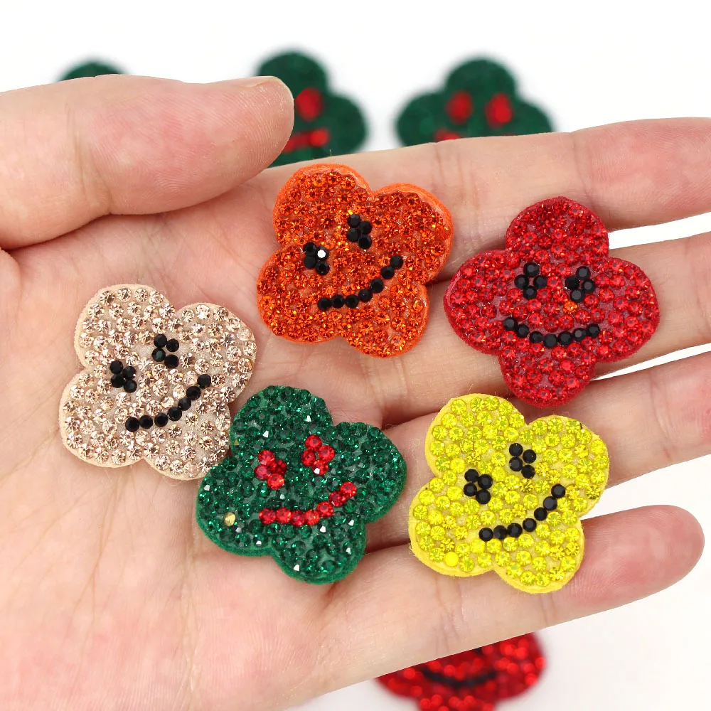 10 шт. нашивки Стразы с улыбкой Цветочная аппликация в полоску для одежды нашивка