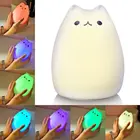 Милый светодиодный ночсветильник 7 цветов кошка ночник силиконовый сенсорный датчик для детей игрушка Подарки комнату Настольный Декор заряд батареи