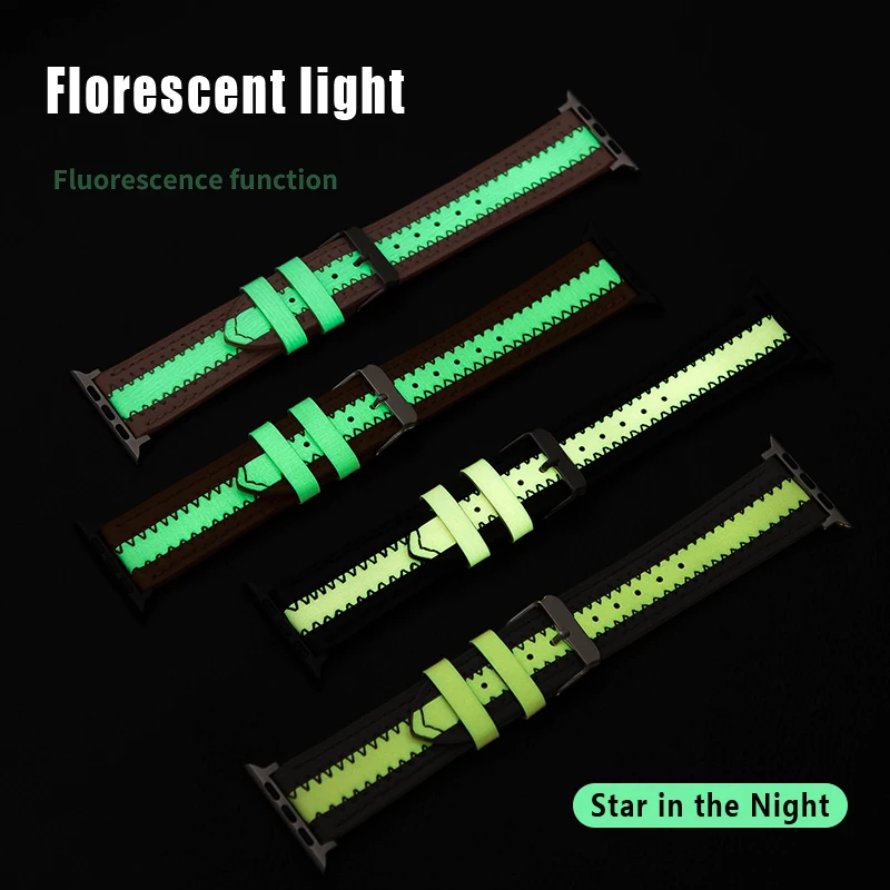 

Luminous+Leather strap For Apple watch band 44mm 40mm 38mm 42mm 40 44 mm Unique Trend watchband bracelet iWatch serie 6 5 4 3 se