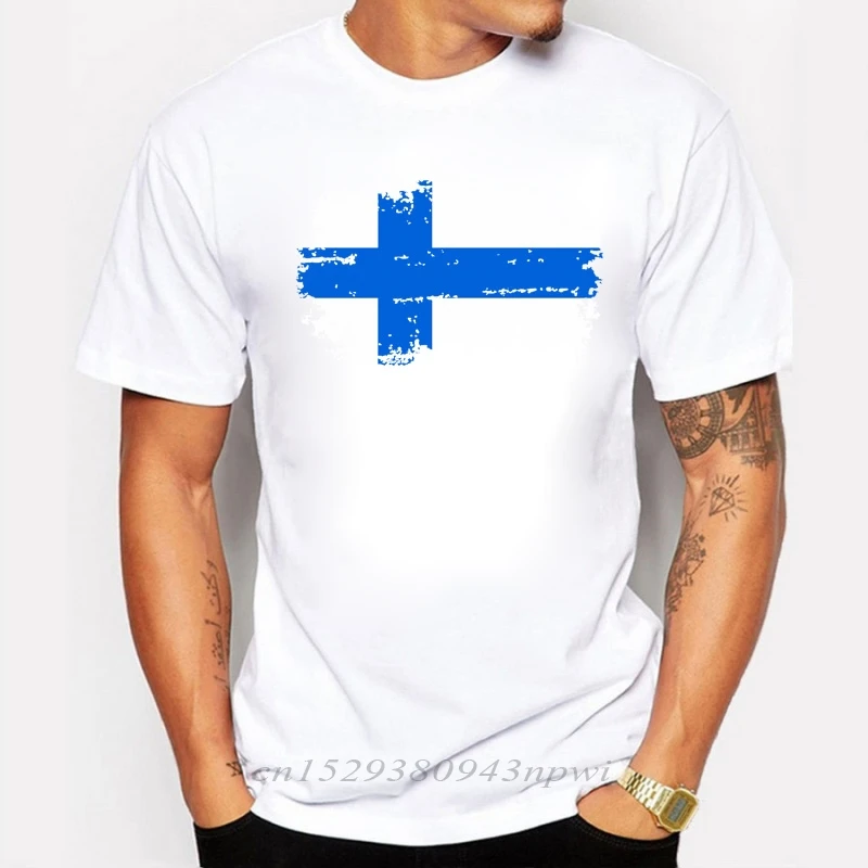 

Finland National Flag Printed Tee Shirts Short T-shirts Nostalgic Style Star Players Finland Fans Cheer Tshirts For Men Summer