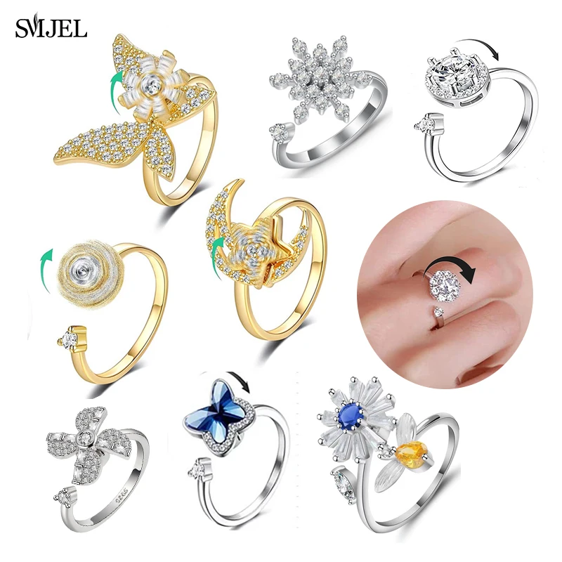 

Женское кольцо-Спиннер с кристаллами и бабочкой