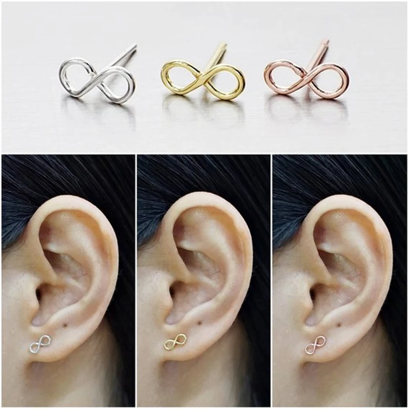 Серьги из розового золота, изысканные украшения, бесконечные серьги-гвоздики для женщин, подарок подружки невесты, сплав, 8 форм, геометрические серьги