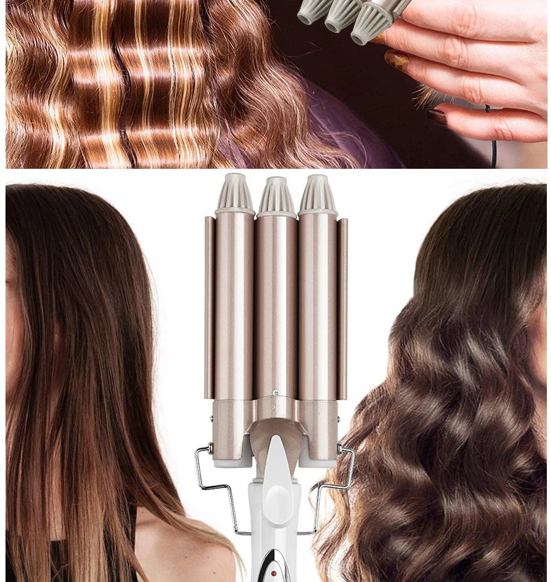 

Professional 3 Barrel Hair Curling Irons Ceramic Gold Hair Crimping Styler Beauty Waves Styling Tools Salon Electric Hair Curler