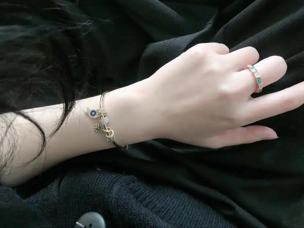 Желтое Золото счастливые Рыбы манжеты браслеты голубые глаза компас крест кулон