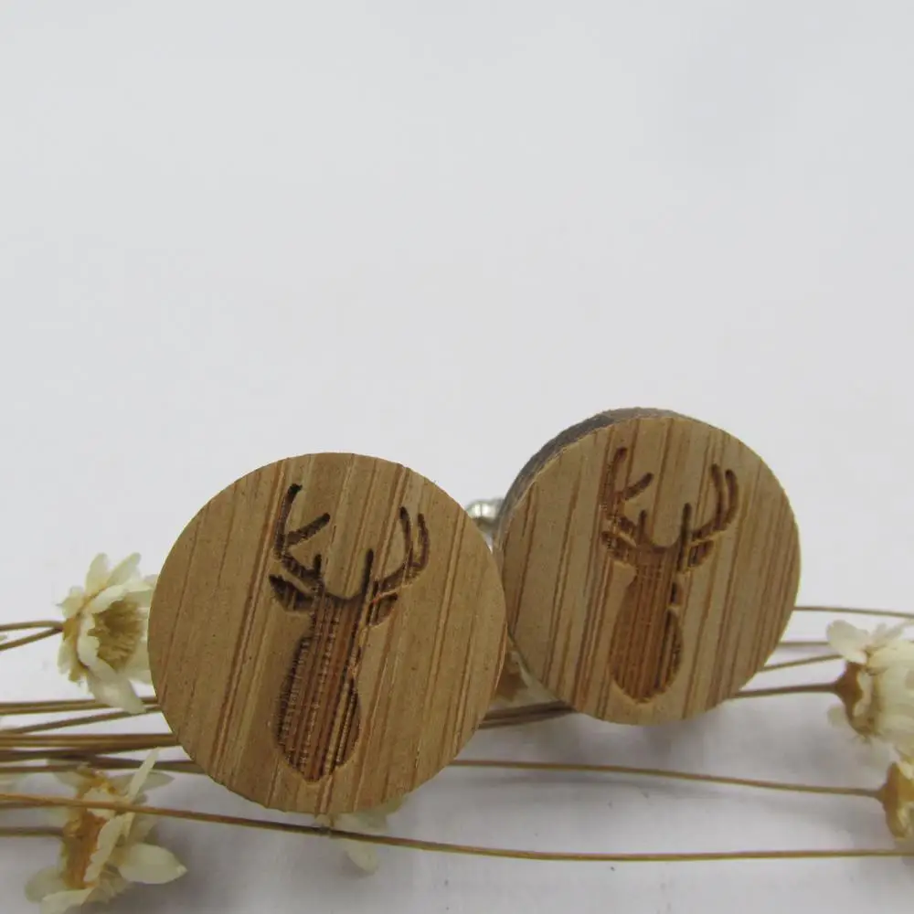 Модные деревянные Запонки для мужчин животные олень динозавр волк летучая мышь