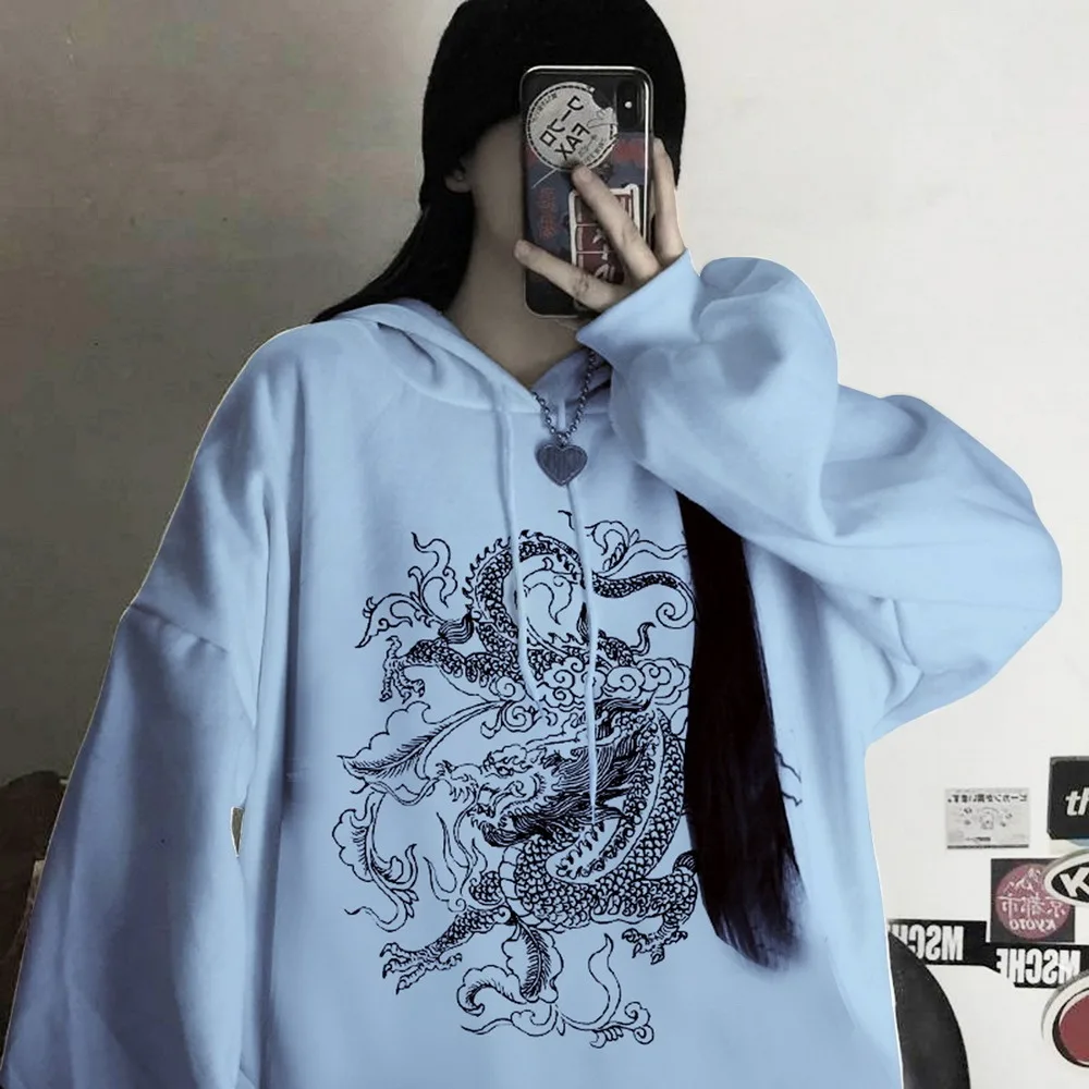 Свитшот женский с принтом дракона винтажный худи в стиле Харадзюку милая уличная