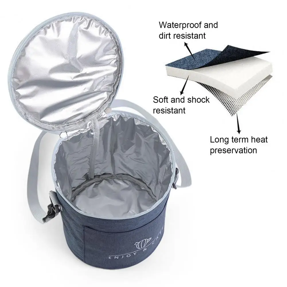 

Round Insulated Double Zipper Lunch Case Bag with Adjustable Shoulder Strap