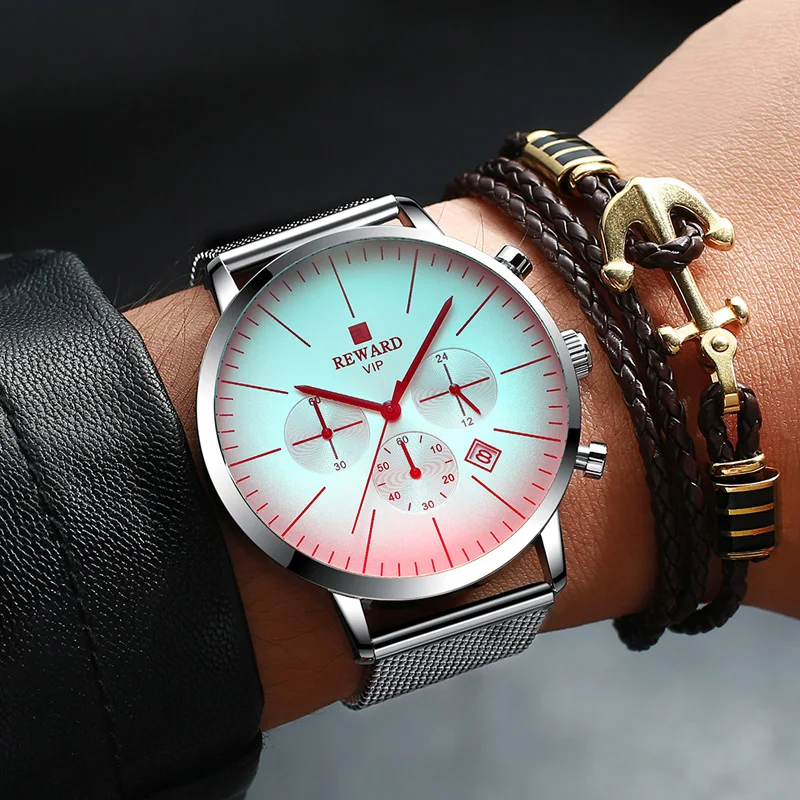 Красочные блестящие наручные часы Мужские модные новые хронограф мужские из