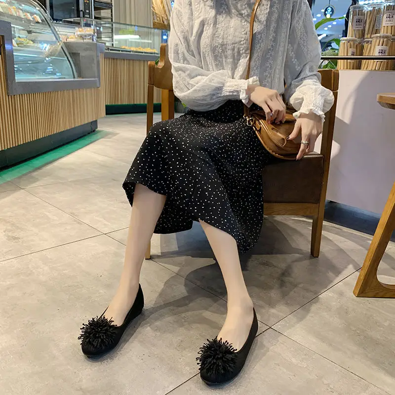 Туфли женские без шнуровки плоская подошва мягкий пушистый горох лоферы