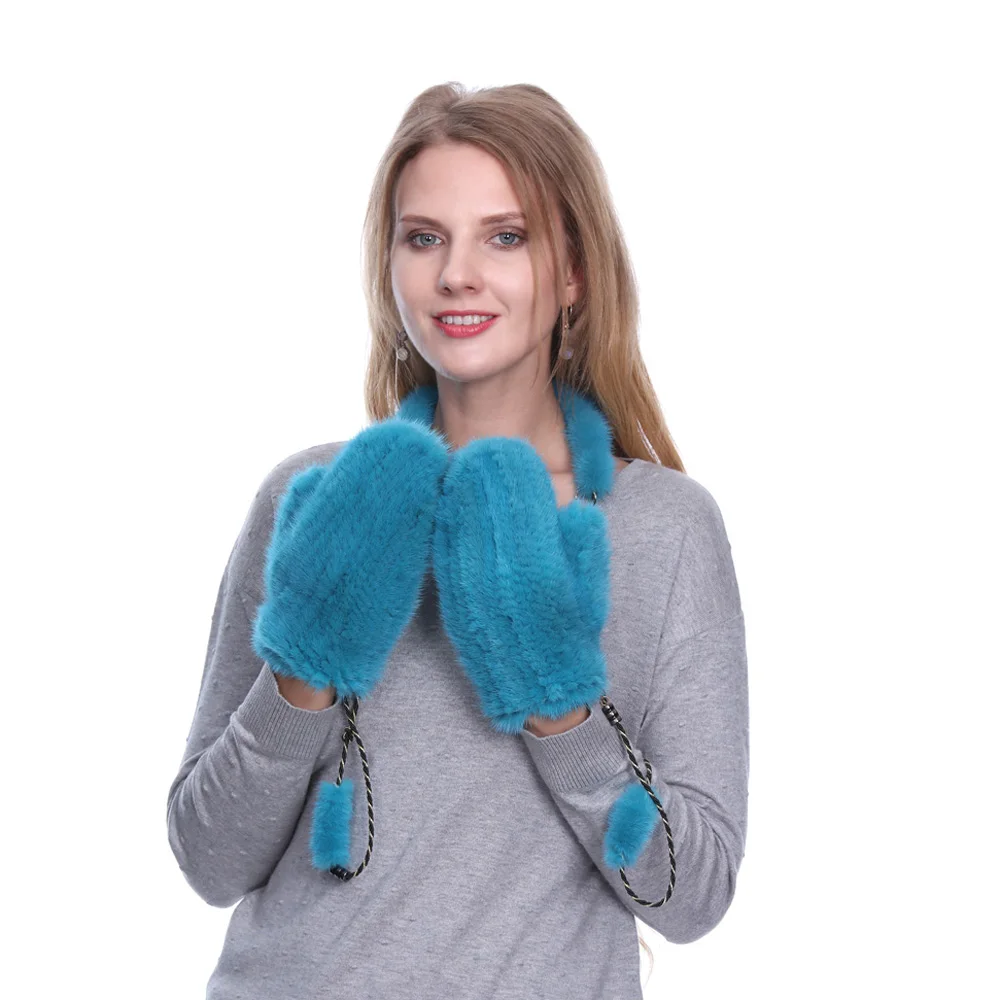 Новое поступление 2021 женские перчатки из натурального меха норки вязаные