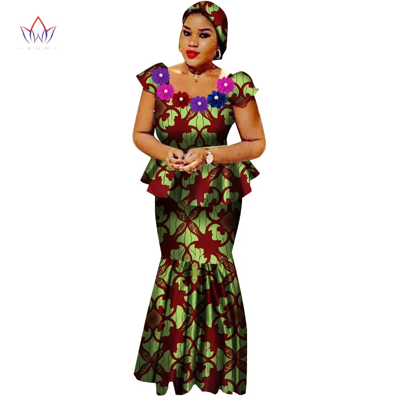 12 African Bazin Riche Dresses for Women Set Clothes Skirt Top Sets for Women High Waist Skirt Long African Skirt Plus Size WY2564 - Цвет: 12