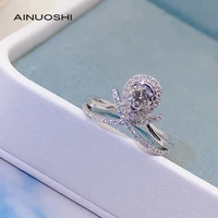 ainuoshi handmade 18k white gold round cut 0 03ct real diamond wedding engagement for women trendy split shank rings jewelry