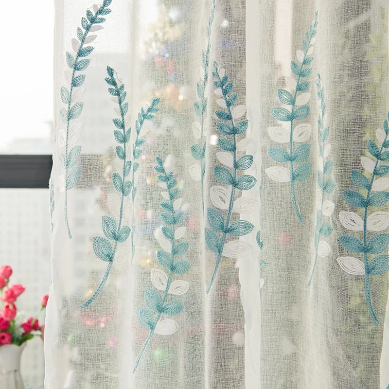 Пасторальные синие листья, вышитые занавески, тюль, занавеска для окна, для гостиной, белые занавески для детской комнаты - Цвет: Photo Color