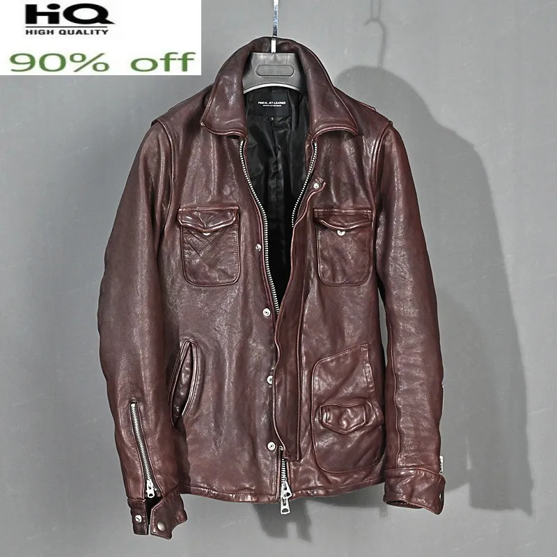 

100% Genuine Leather Jacket Men Vintage Men's Sheepskin Coat Spring Autumn Mens Leather Jackets 2022 Hommes Veste Pph3672