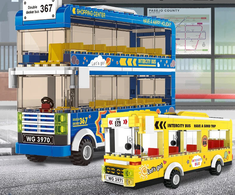 

Bus City Uk London Building Blocks School Vehicle Friends Wedding Car Traffic Bricks Double Station Girls Boys Gifts Toys