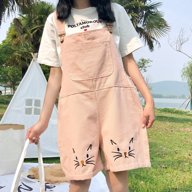 Шорты женские с вышивкой в стиле Харадзюку свободные завышенной талией милые