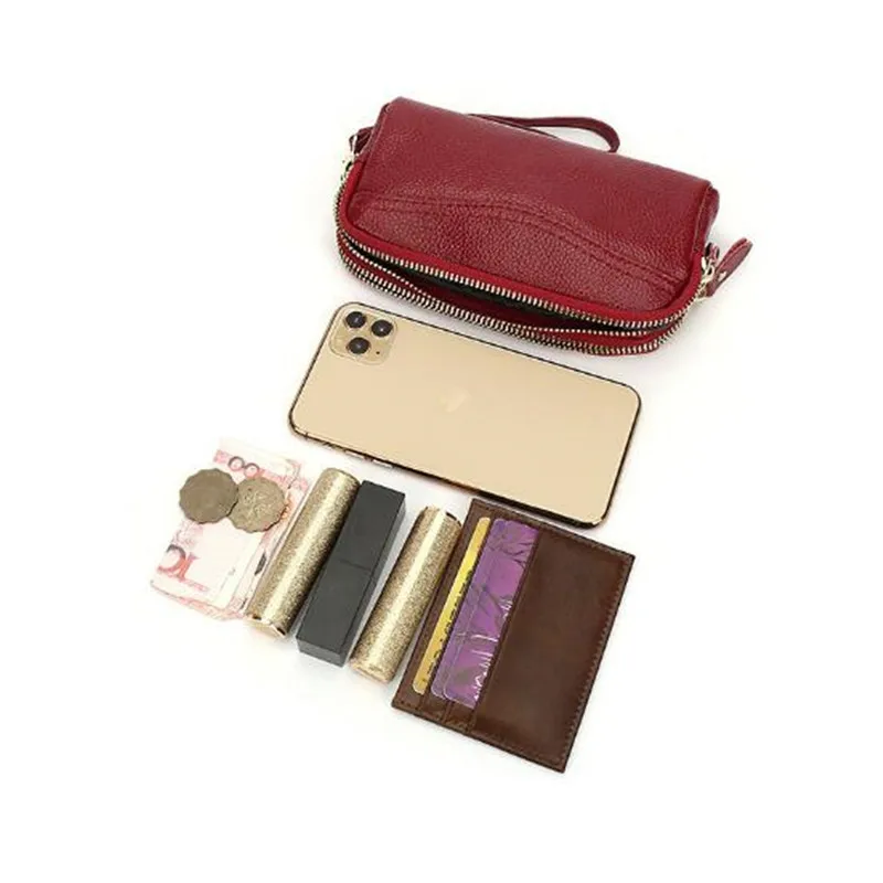 

Women's Cosmetic Bag genuine Leather makeup bag travel organizer Purse Women clutch bag mobile phone bag evening party handbag