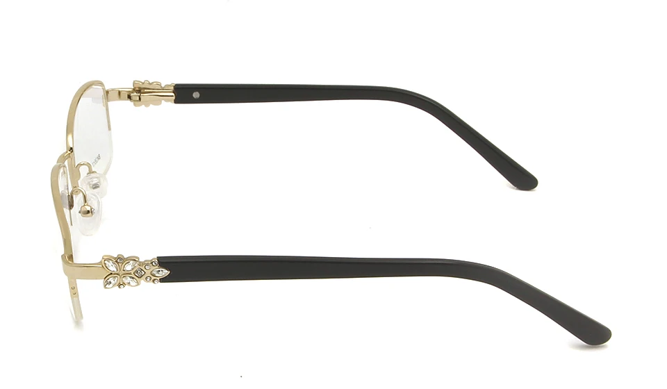 Rhinestone Women'S Eyeglasses Frame With Diamonds Golden Women Half Rim Metal Optical Frame Alloy Woman Square Glasses