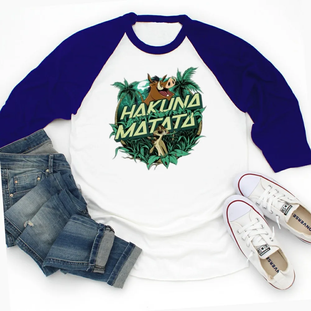 

Hakuna Matata Long Sleeve Raglan Tops for Women Girls Funny Graphic Vintage Gothic Cartoon Autumn Pullover Clothing for Ladies