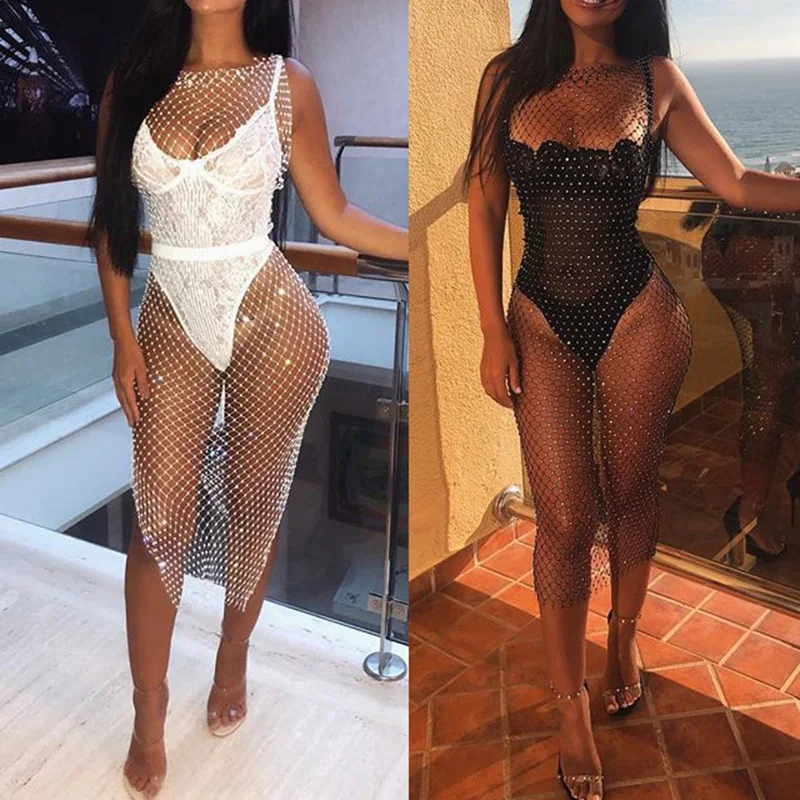 Сексуальное открытое мини платье для женщин прозрачное Сетчатое без рукавов