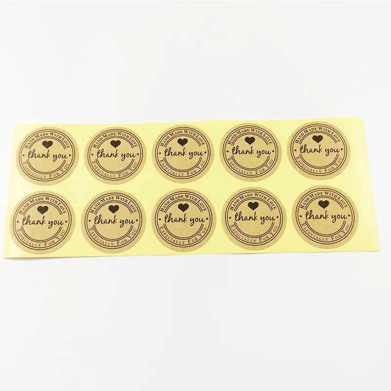 500 шт./лот спасибо Крафт круглые этикетки наклейки ручной работы с любовью