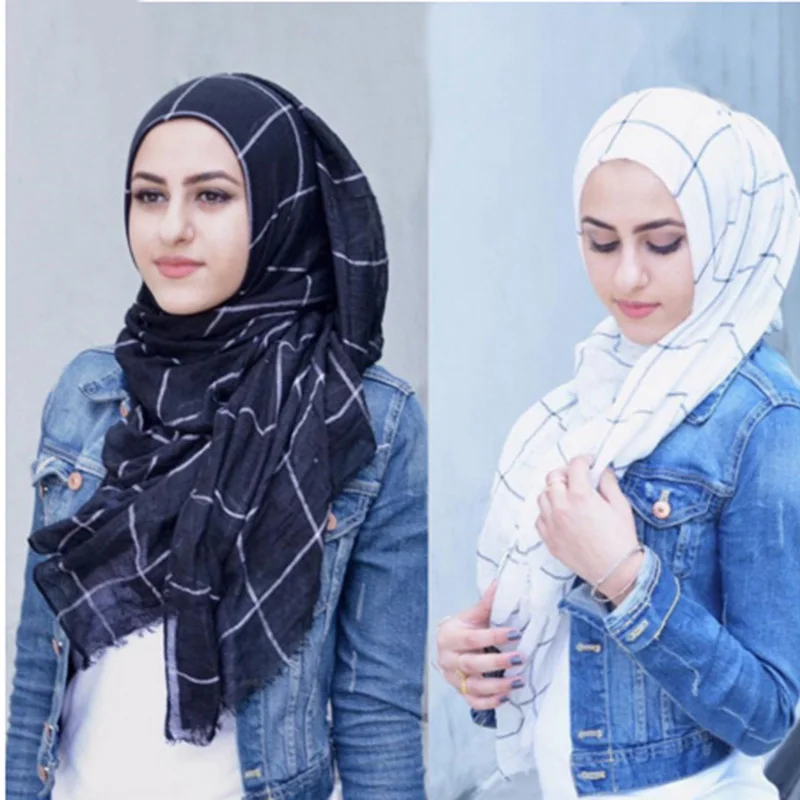 

Solid Long Cotton Linen Plaid Muslim Hijab Bandanas Scarves Headwrap Scarf for Women Head Wrap Headband Hair Accessories