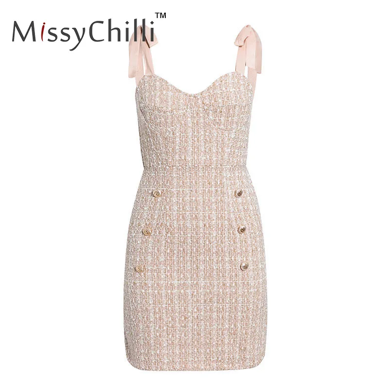 MissyChilli твидовое офисное платье на шнуровке розовое Элегантное облегающее летнее