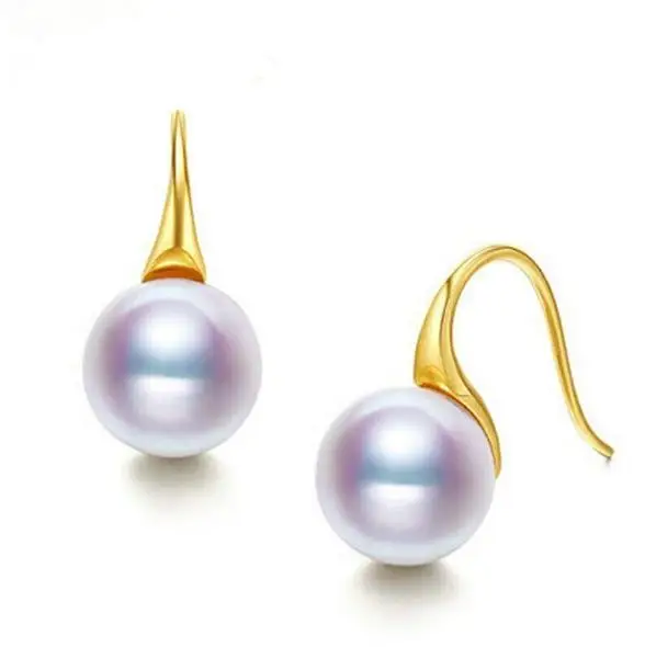 

New Arrival Favorite Pearls Earring White Color AA 9-10MM Real Freshwater Pearl Gold Color Silver Earrings Charming Women Gift