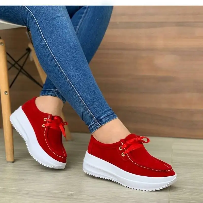 

Chunky Sneakers Women 2021 New Solid Color Thick Bottom Lace Up Walking Women's Shoes Female Breathable Non Slip Platform Shoes