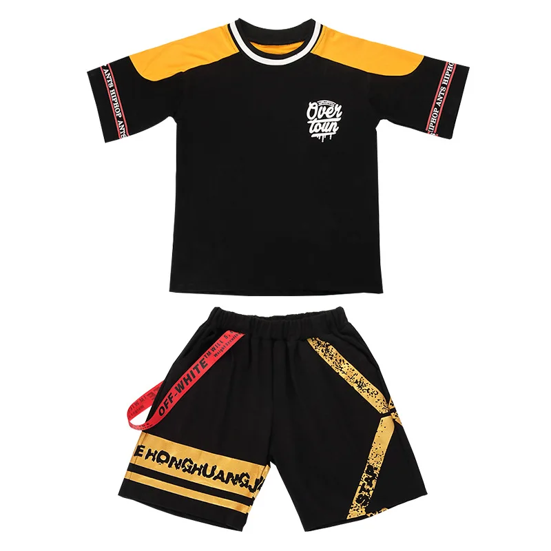 

2020 Fashion Jazz Dance Costumes Boy Short Sleeve Clothes Summer Stage Performance Race Outfit Street Dance Practice Wear YB1136